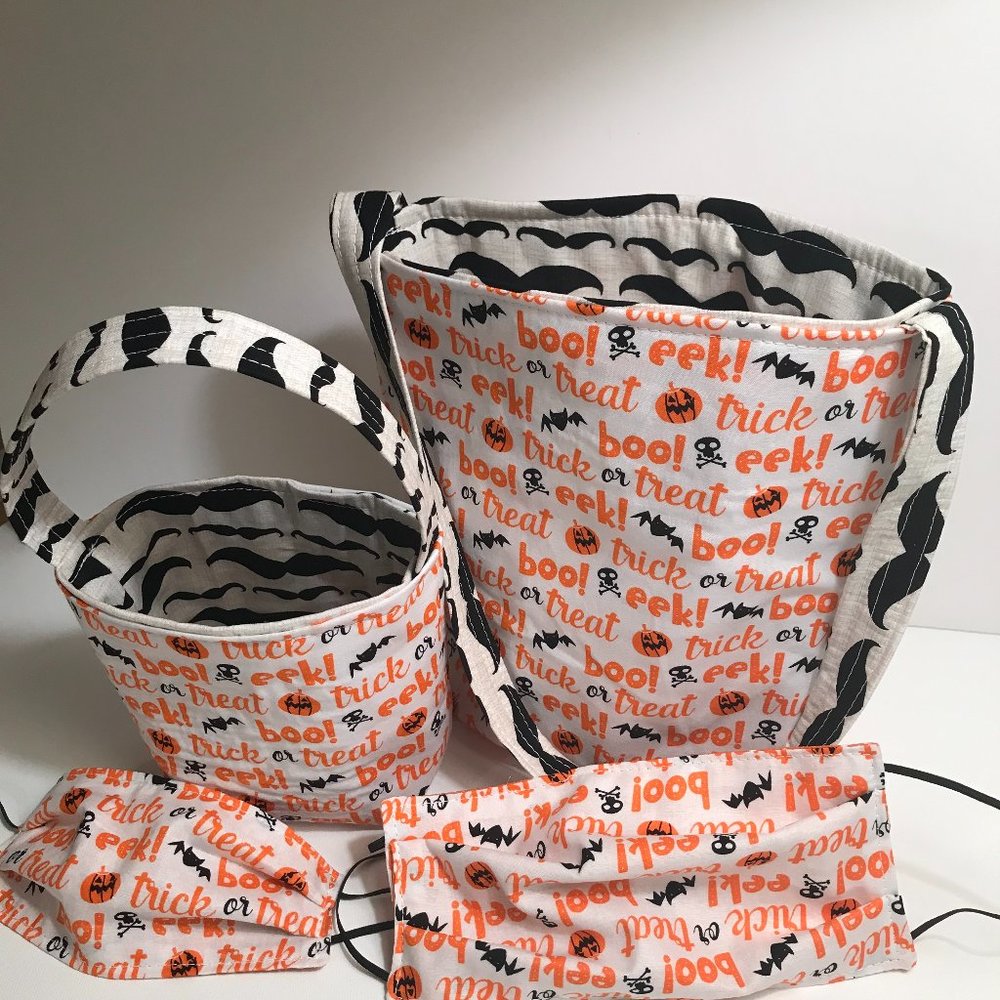 Handmade Trick Treat Tote and Face Covering